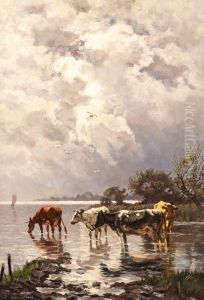 Cows at the watering trough by Carl Malchin
