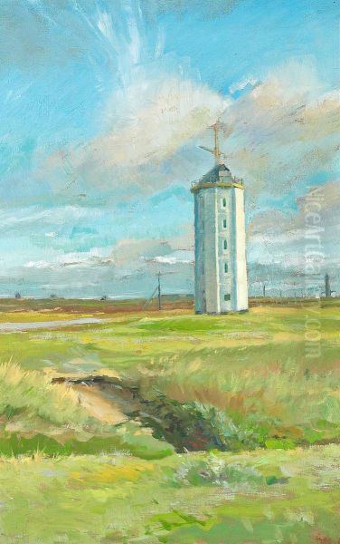 Spring day at Skagen's white lighthouse. - view 1