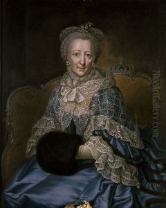 Sitzende alte Dame mit Kappe, Spitzenumhang, blauem Kleid und Muff by Anna Rosina de Gasc