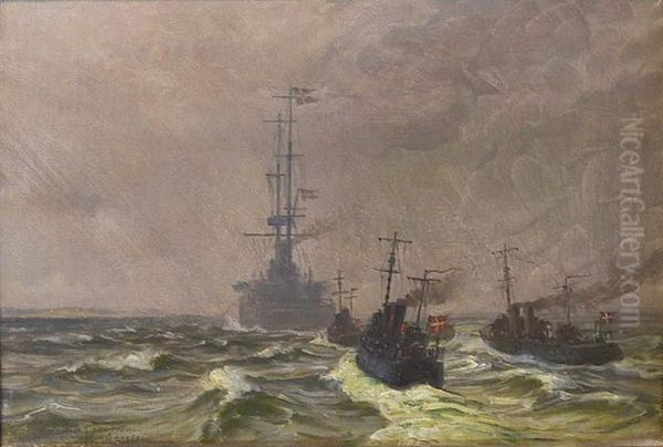 King Christian X onboard Danish cruiser Geiser in snow squall on way to Korsor. - view 1