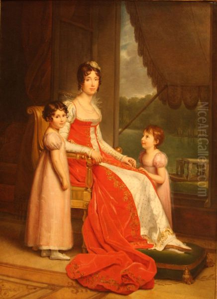 Portrait of Julie Bonaparte with daughters Zenaide and Charlotte(wife and daughters of kind Joseph Bonaparte of Napoli) - view 1