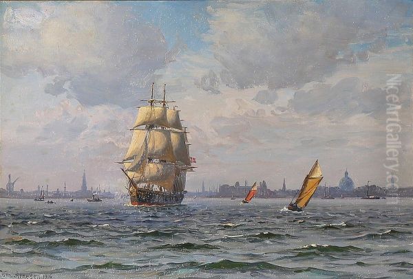 Sejlskibe med Kobenhavn i baggrunden. - view 1
