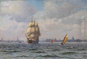 Sailing ships off Copenhagen. by Vilhelm Arnesen