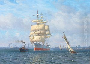 The barque Holdana is towed out of the port of Copenhagen.