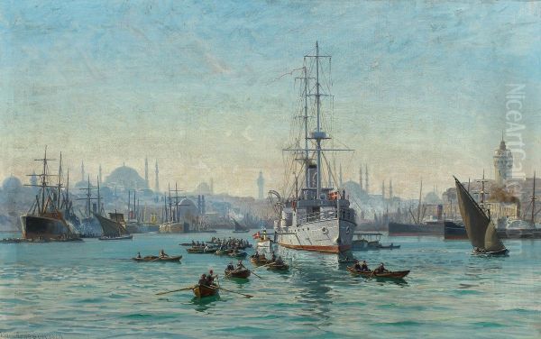 The cruiser Heimdal on the roads of Constantinople in 1908. - view 1