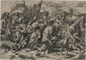 Battle Scene With A Shield On A Lance