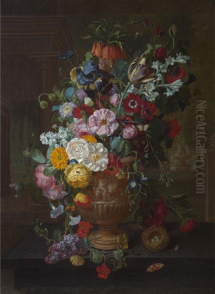 Still Life with Mixed Flowers in an Urn on a Ledge - view 1