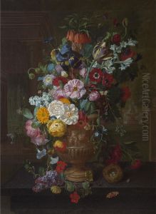 Still Life with Mixed Flowers in an Urn on a Ledge Still Life with Mixed Flowers in an Urn on a Ledge