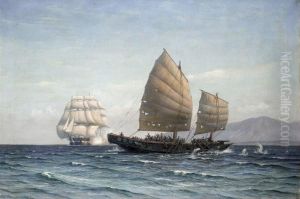 A naval engagement. by Vilhelm Arnesen