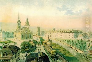 Holy Spirit Church, archers and turrets of Burgerspital, looking from Golatenmattgassturm
