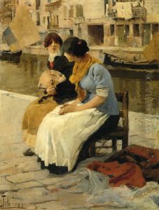 Gossip by the Canal, Venice by Ettore Tito