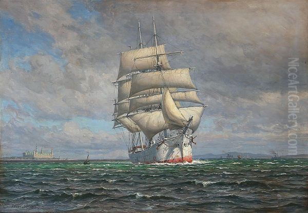 Marine med et sejlskib og Kronborg i baggrunden. - view 1