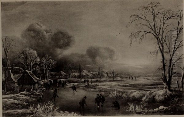 Winter landscape with frozen canal - view 1