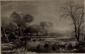 Winter landscape with frozen canal by Aert van der Neer