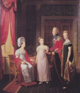 Frederik VI andQueen Mariewith Princesses Caroline and Vilhelmine. by Christoffer Wilhelm Eckersberg
