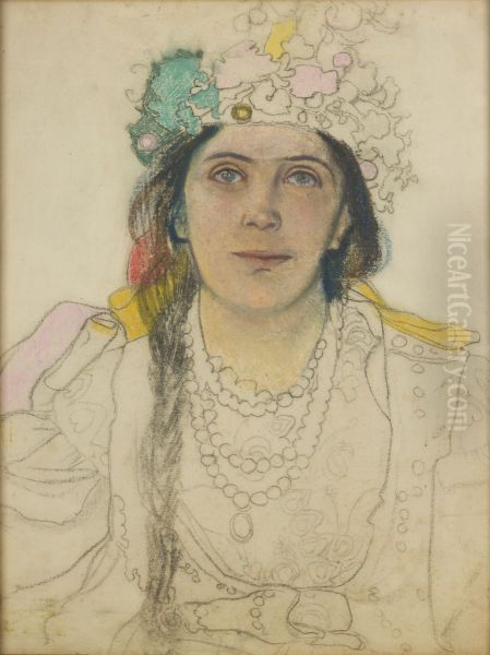 Portret Wandy Siemaszkowej w roli Panny Mlodej w "Weselu" Stanislawa Wyspianskiego - view 1