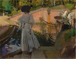 Maria mirando los Peces. Granja by Joaquin Sorolla