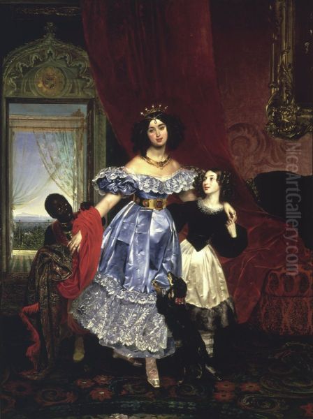 Portrait of Countess Samoilova with (Giovanina) Amazilia Pacini and black boy - view 1