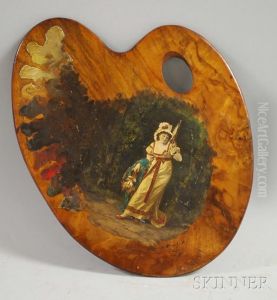 Fashionable Woman On A Woodland Path by (Emmanuel Poire) Caran d'Ache
