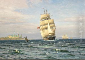 Sejlskibe ud for Kronborg.