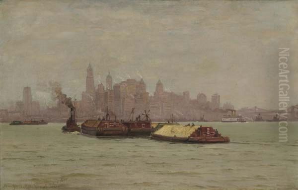 New York Skyline with River Traffic. - view 1