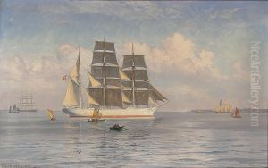 Summer day with sailing ships and boats. by Vilhelm Arnesen