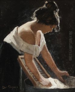 A woman washing, seen in profile. by Christian Aigens