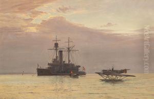 The Danish coastal defence ship Olfert Fischer receiving mail by air.