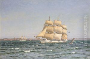 A Swedish ship off the coast. by Vilhelm Arnesen