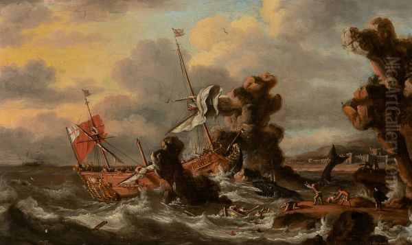 Whaling Ship Lured onto Rocks by a Whale - view 1