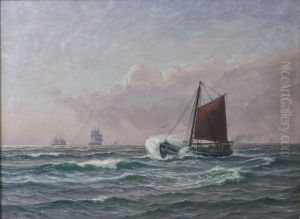 A fishing vessels at sea. by Vilhelm Arnesen