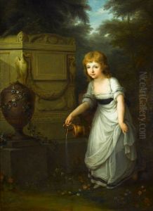 Portrait of Krystyna Potocka watering flowers on her mother's grave.