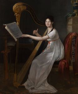 Portrait of Adele Papin Playing the Harp