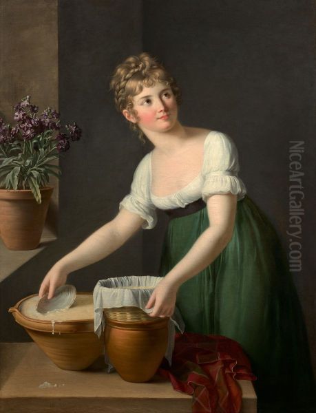 Young Woman Making Cheese - view 1