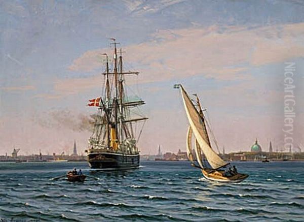 Gronlandsskibet Gustav Holm for indadgaende pa Kobenhavns rhed. - view 1