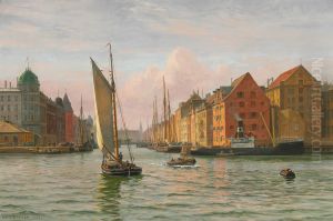 View from the Port of Copenhagen towards Nyhavn. by Vilhelm Arnesen