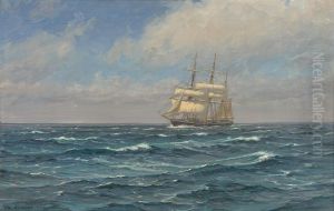 A barque sailing on the Atlantic Ocean. by Vilhelm Arnesen