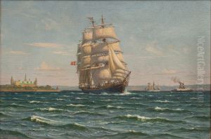 Skoleskibet Georg Stage, syd for Kronborg. by Vilhelm Arnesen