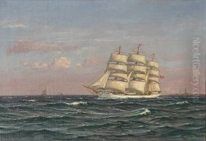 Marine med sejlskib. by Vilhelm Arnesen