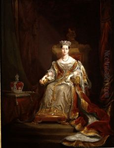 Portrait of Queen Victoria (1819-1901), seated full-length, in ceremonial robes, the crown and sceptre by her side by George Hayter