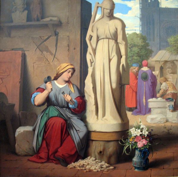 Sabina von Steinbach chisels theStatue of the Synagogue by Moritz von Schwind