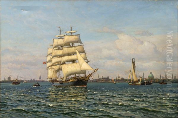 The training ship Georg Stage leving Copenhagen Harbour. - view 1