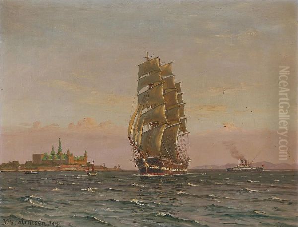 A frigate with Kronborg to starboard. - view 1