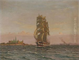 A frigate with Kronborg to starboard.