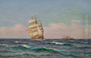 A threemaster and a steamship. by Vilhelm Arnesen