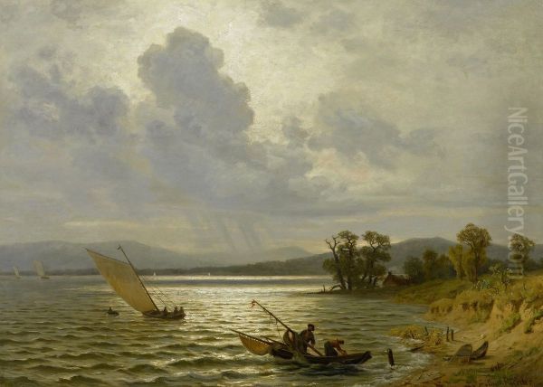 Fischerpaar in einem Boot in einer weiten Kustenlandschaft - view 1