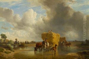Aufziehendes Gewitter bei der Ernte by Friedrich Voltz