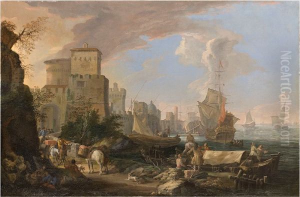 Capriccio con scene di vita in una citta portuale - view 1