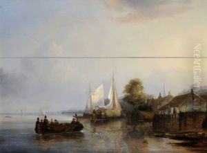Figures and Barges in an Estuary by Egide Linnig