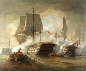 In the heat of a furious naval engagement by Hendrik Frans Schaefels